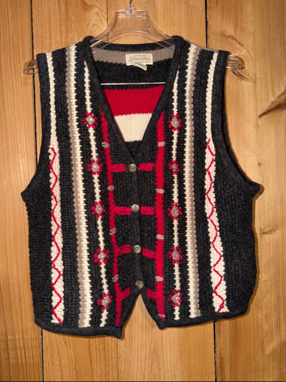 St. John's Bay Black, White & Red Striped Knit V-Neck Vest